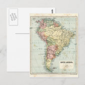 Postale Carte antique de l'Amérique du Sud (Devant / Derrière)