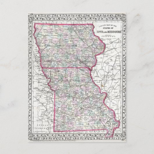 Postale Carte antique de l'Iowa & Missouri vers 1874 (Devant)
