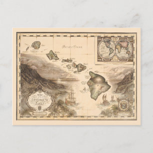 Postale Carte antique des Sandwich Isles Hawaii 1700