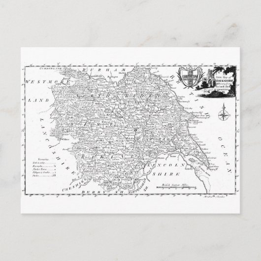 Postale Carte antique du Yorkshire 1786 (Devant)