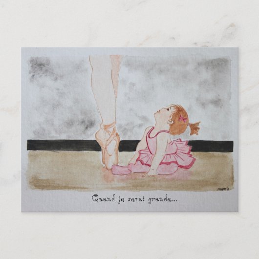 Postale carte aquarelle danseuse bébé rêve petite fille (Devant)