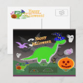 Postale Carte artisanale Halloween Dinosaur Statue Coupe & (Devant / Derrière)