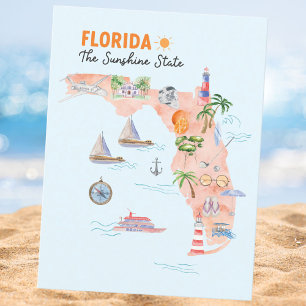 Postale Carte artistique de l'État de Floride à l'aquarell