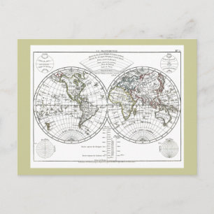Postale Carte Atlas 1806 : La Mappemonde par Eustache Héri