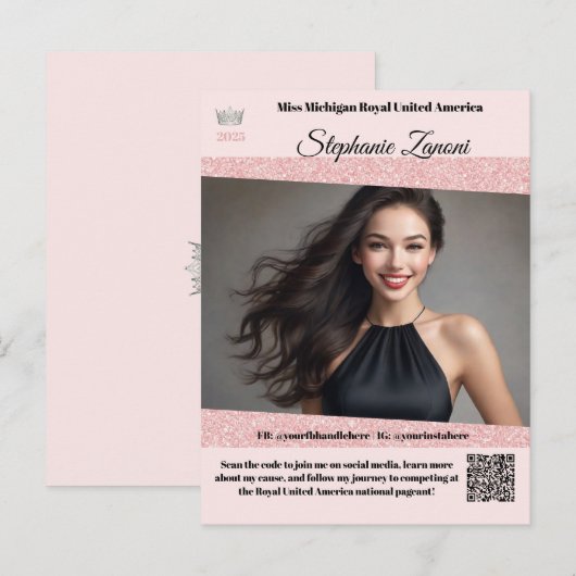 Postale Carte auto-graphique Promo Pageant | Code QR (Devant / Derrière)