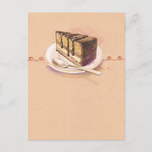 Postale Carte avec gâteau à l'aquarelle peinte (Devant)