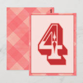 Postale Carte Bannière de typographie rose Numéro "4" (Devant / Derrière)