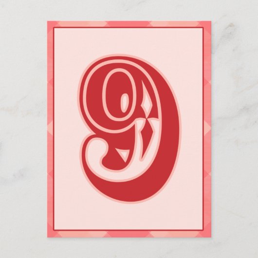 Postale Carte Bannière de typographie rose Numéro "9" (Devant)