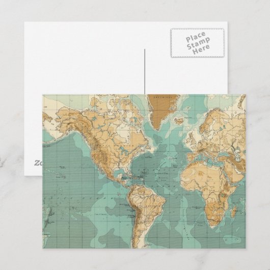 Postale Carte bathygraphique mondiale (Devant / Derrière)
