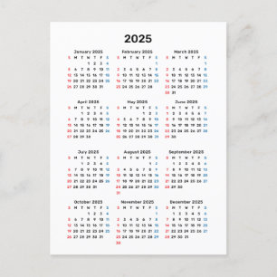 Postale Carte Calendrier 2025 : Début du dimanche, noir et