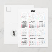 Postale Carte Calendrier 2025 : Début du dimanche, noir et (Devant / Derrière)