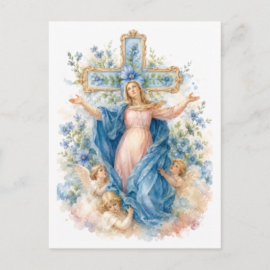 Postale Carte catholique florale bleue de l'Assomption de (Devant)