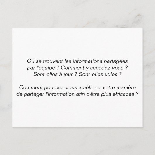 Postale Carte coaching d'équipe "2/6 : Information" (Dos)