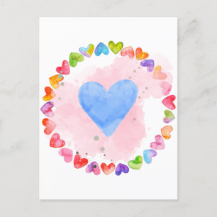 Postale Carte Coeur arc-en-ciel aquarelle
