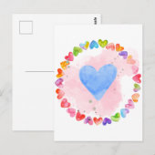 Postale Carte Coeur arc-en-ciel aquarelle (Devant / Derrière)