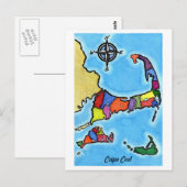 Postale Carte colorée de Cape Cod (Devant / Derrière)