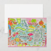 Postale Carte colorée des îles des Caraïbes (Devant / Derrière)