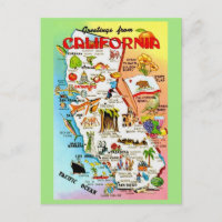 Carte colorée vintage de Californie 