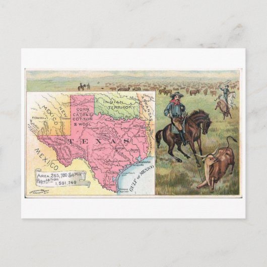 Postale Carte commerciale Vintage Texas 1889 (Devant)