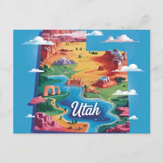 Postale Carte conceptuelle vibrante de l'Utah (Devant)