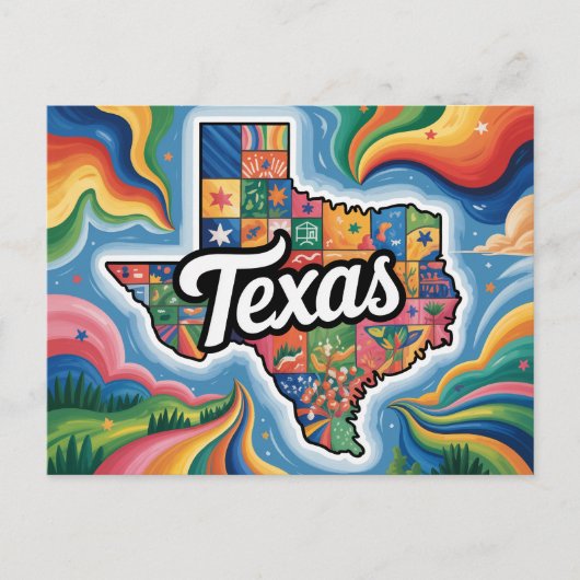 Postale Carte conceptuelle vibrante du Texas (Devant)