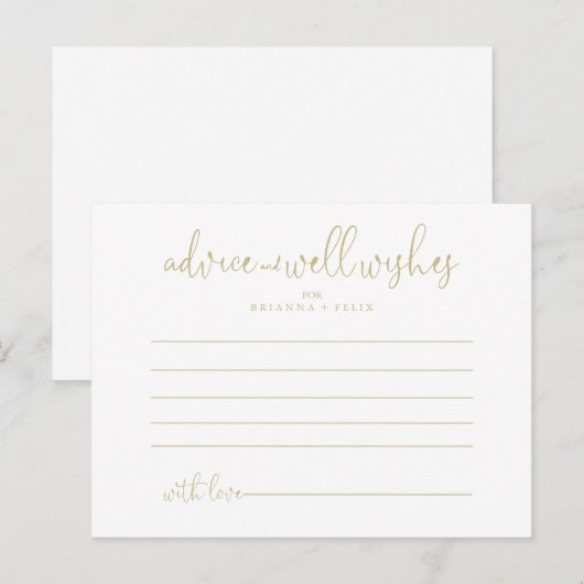Postale Carte conseil Mariage Gold Love Script (Devant / Derrière)