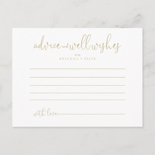 Postale Carte conseil Mariage Gold Love Script (Devant)