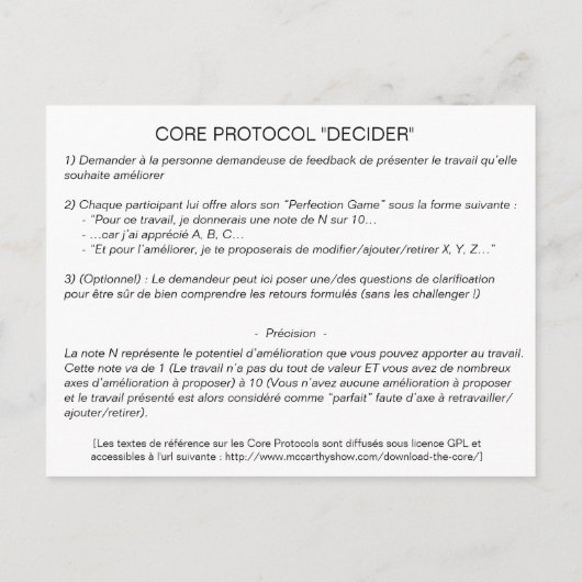 Postale Carte Core Protocol : Perinfection (Dos)