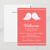 Postale Carte d'accueil Mariage rose Inséparables (Devant / Derrière)