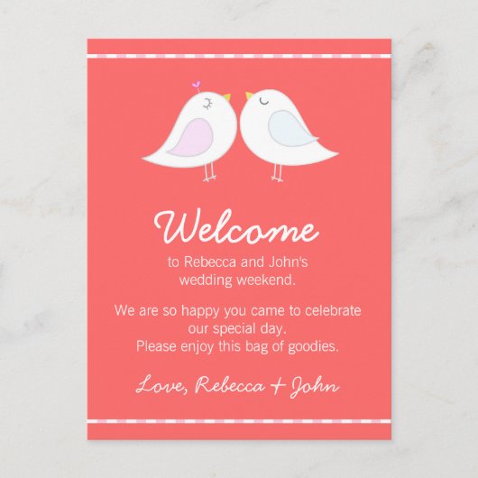 Postale Carte d'accueil Mariage rose Inséparables (Devant)