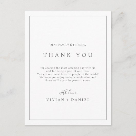 Postale Carte d'accueil minimaliste Merci de typographie e (Devant)