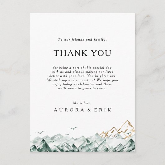 Postale Carte d'accueil pour le Merci vert et or (Devant)