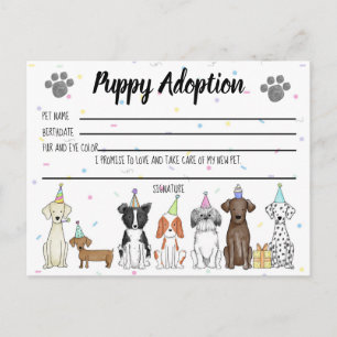 Postale Carte d'adoption de chiot en peluche pour cadeau d
