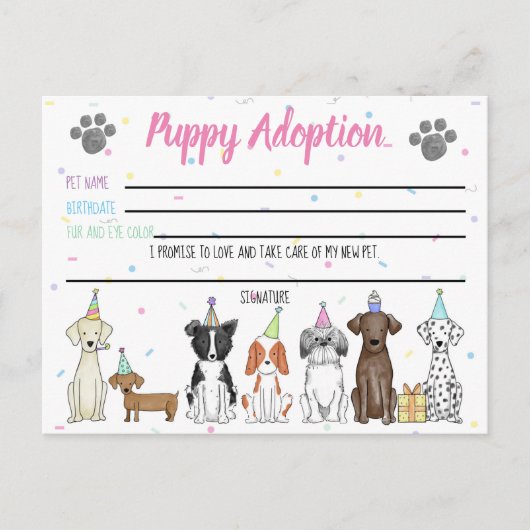 Postale Carte d'adoption de chiot en peluche pour cadeau d (Devant)