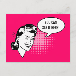 Postale Carte d'amusement rose et noir Retro femme Wun