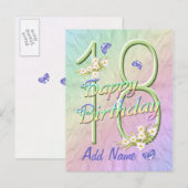 Postale Carte d'anniversaire 18 ans Danse Papillon (Devant / Derrière)