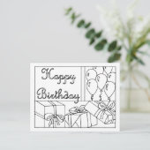 Postale Carte d'anniversaire à colorier (Debout devant)