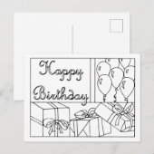 Postale Carte d'anniversaire à colorier (Devant / Derrière)