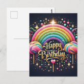 Postale Carte d'anniversaire - arc-en-ciel pailleté (Devant / Derrière)