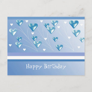 Postale Carte d'anniversaire aux cœurs bleus flottants