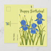 Postale Carte d'anniversaire aux fleurs d'Iris (Devant / Derrière)