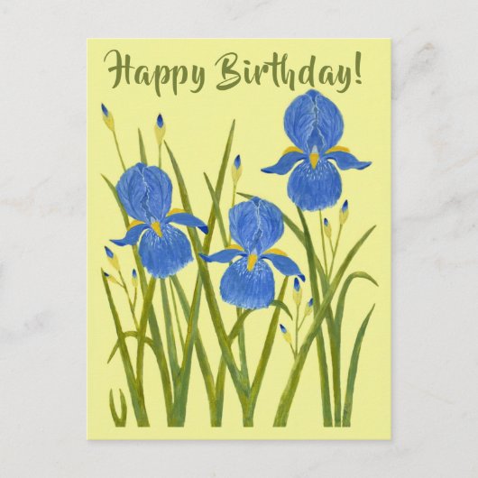 Postale Carte d'anniversaire aux fleurs d'Iris (Devant)