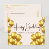 Postale Carte d'anniversaire avec ballons dorés (Devant / Derrière)