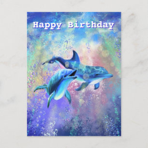 Postale Carte d'anniversaire avec des dauphins heureux