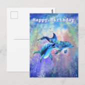 Postale Carte d'anniversaire avec des dauphins heureux (Devant / Derrière)
