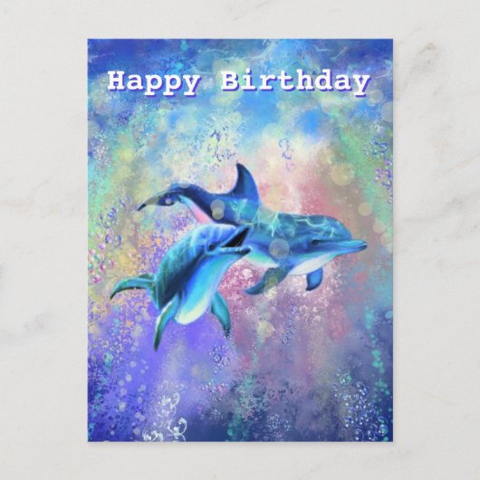 Postale Carte d'anniversaire avec des dauphins heureux (Devant)