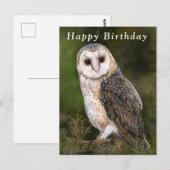 Postale Carte d'anniversaire avec Effraie des clochers (Devant / Derrière)