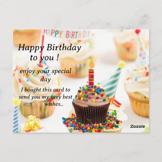 Postale Carte d'anniversaire avec image de gâteau et meill (Dos)