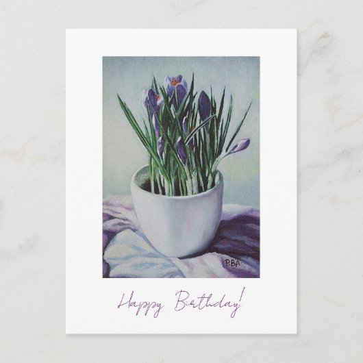 Postale Carte d'anniversaire avec peinture de fleurs viole (Devant)