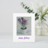 Postale Carte d'anniversaire avec peinture de fleurs viole (Debout devant)